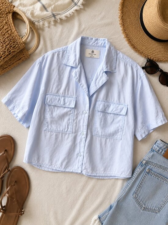 Babaton Tops - Aritzia Babaton Dottie Shirt XS Light Blue Tencel Lyocell Button Front Blouse